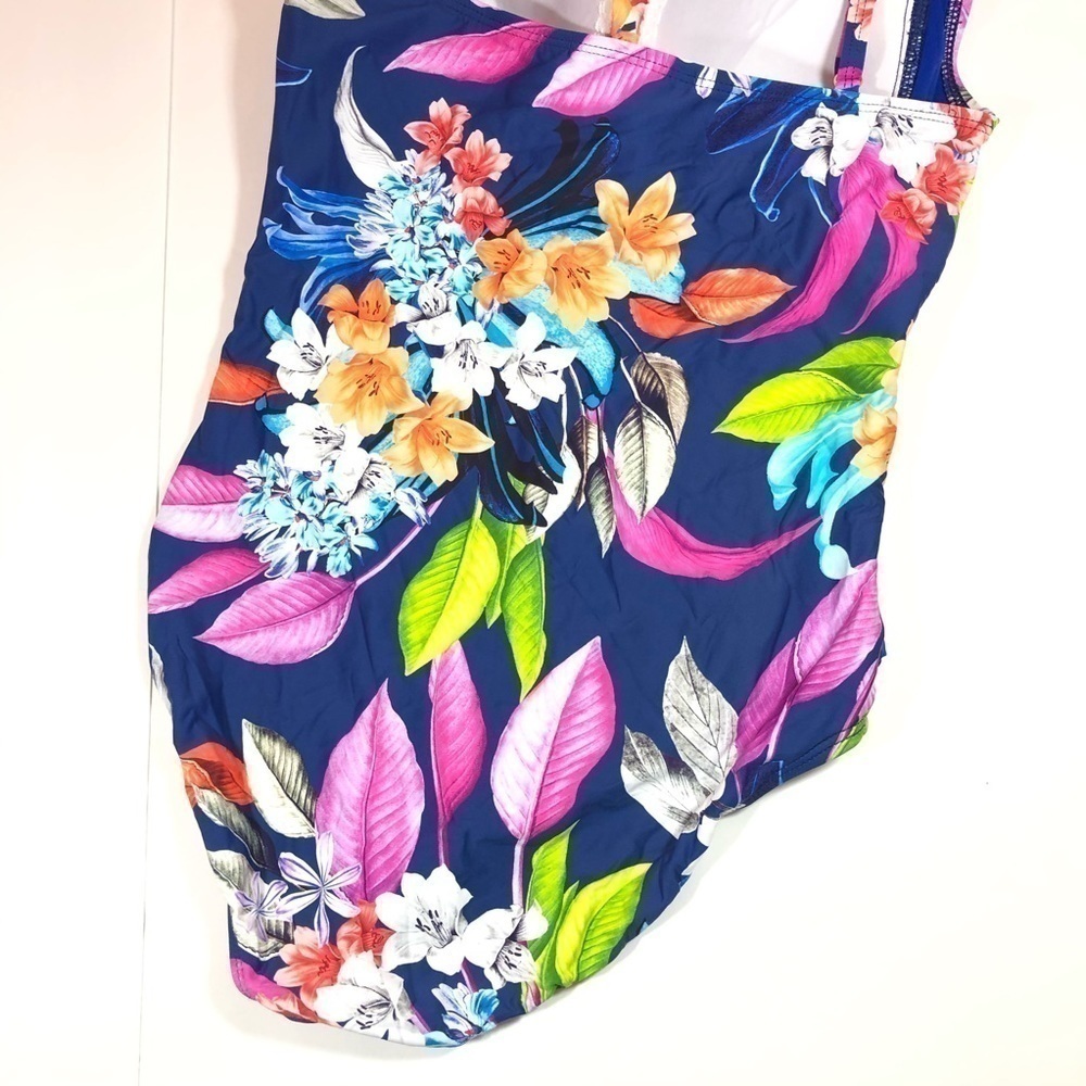 New La Blanca Blue Tropical Sweetheart One Piece 6 - Picture 6 of 11